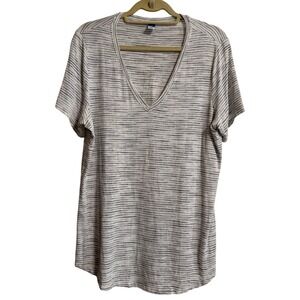 Old Navy Luxe V-Neck Striped Short Sleeve Tee White Gray Tall Large